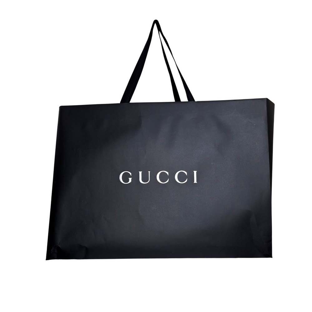 Gucci Shopping Bag Unisex Large Black Silver Logo Ribbon Handles Luxury Good